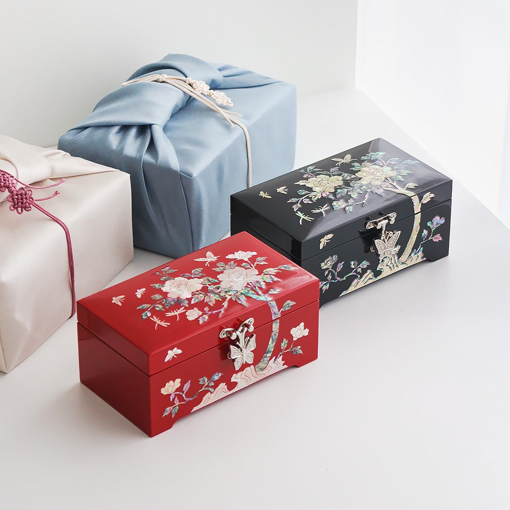 Najeonchilgi Mini 1-Tier Mother of Pearl Jewelry Box Peony (Holder Box), 15 cm