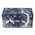 Crane & Pine Hanji Double Lidded Mother of Pearl Jewelry Box (Medium, Glossy, Blue)