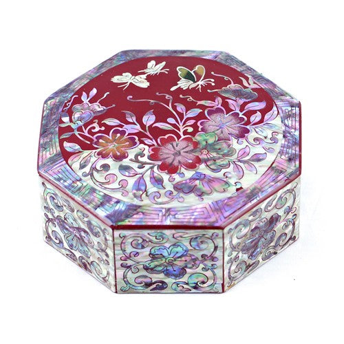 Plum Blossom Small Hexagon Box (Black, Red)
