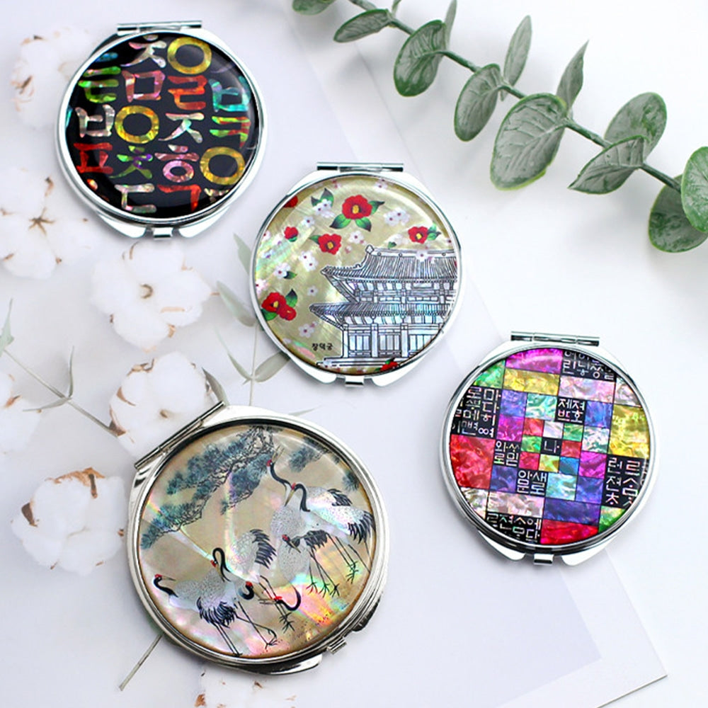 Portable Dragon Najeonchilgi Mother of Pearl Hand Mirror Medium N Plum Blossom Round Mirror Traditional Korean 01