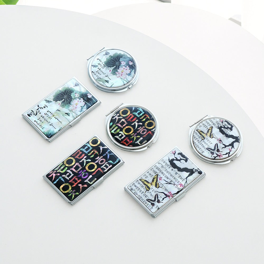 2-Piece Set: Mother of Pearl Business Card Case Hand Mirror N