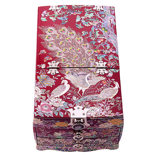 Peacock 2-Tier Drawer Vanity Jewelry Box (Red) - by Kim Yong-gwan Large