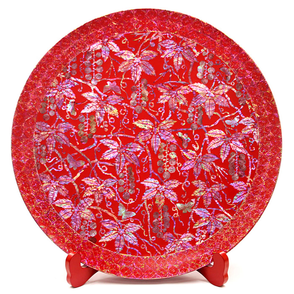 Masterpiece Najeon Ottchil Lacquer Tray Grape Red (Master Artisan Jang Tae-bok)