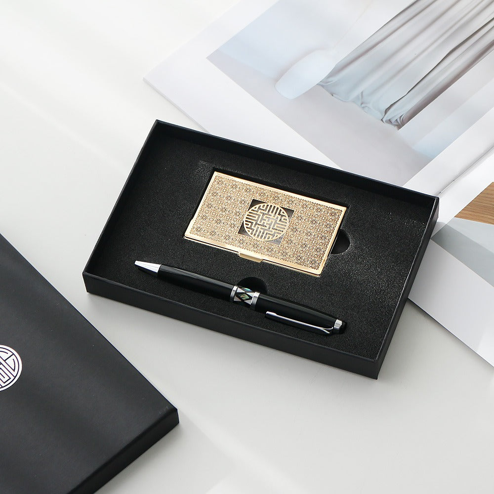 2-Piece Set: Gold Metal Business Card Najeon Gift Pen