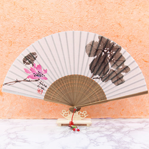 Silk & Ramie Hand Fan — Lotus - FN0012