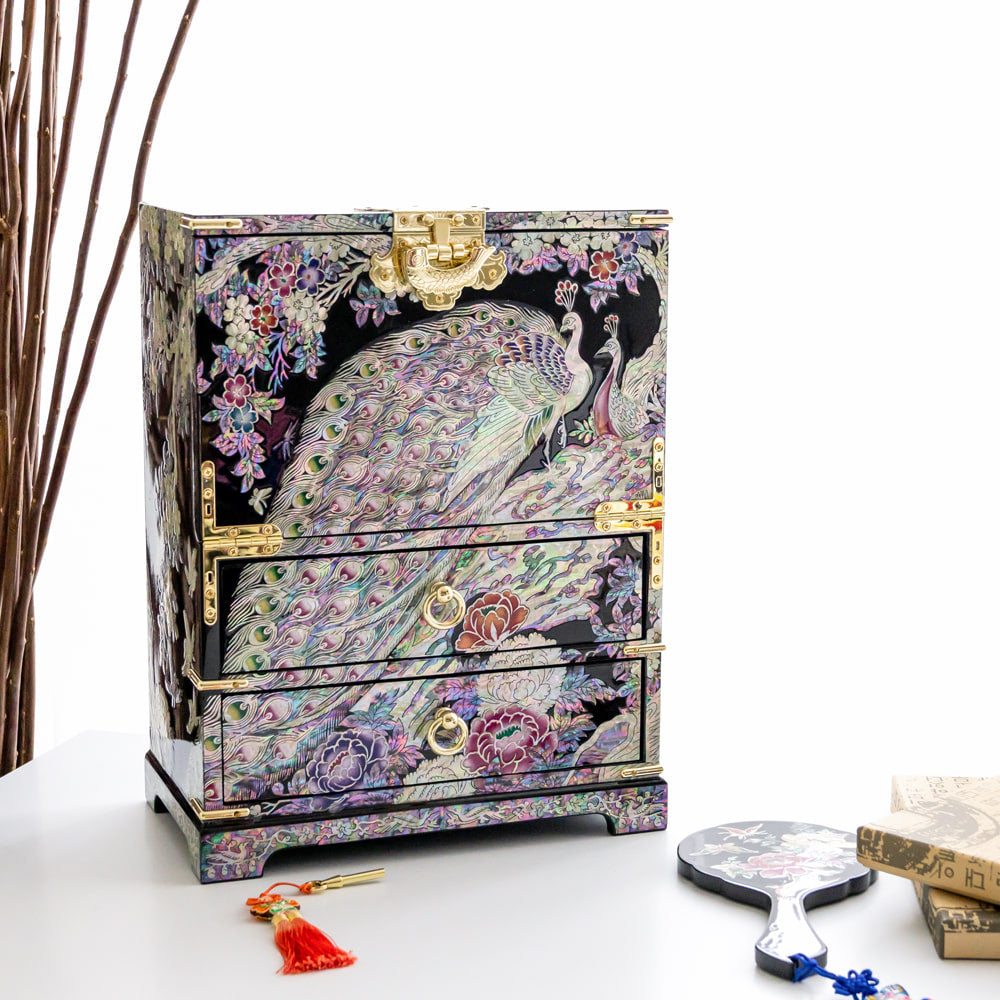Peacock Bandaji Drawer Najeonchilgi Jewelry Chest, Extra Large by Jang Tae-bok