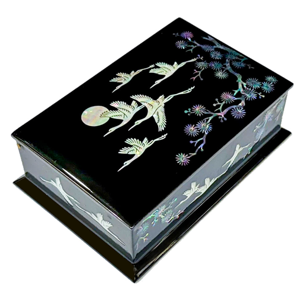 Najeon Chilgi Mother of Pearl Business Card Holder — Pine & Crane (Black) - OF0006