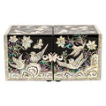 Flowers & Birds Cloud Pattern Border Double Lidded Mother of Pearl Jewelry Box (Small, Glossy, Oh Myung-ho)