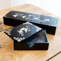 Glossy Double Crane Mother of Pearl Business Card & Pen Holder Set - OF0239