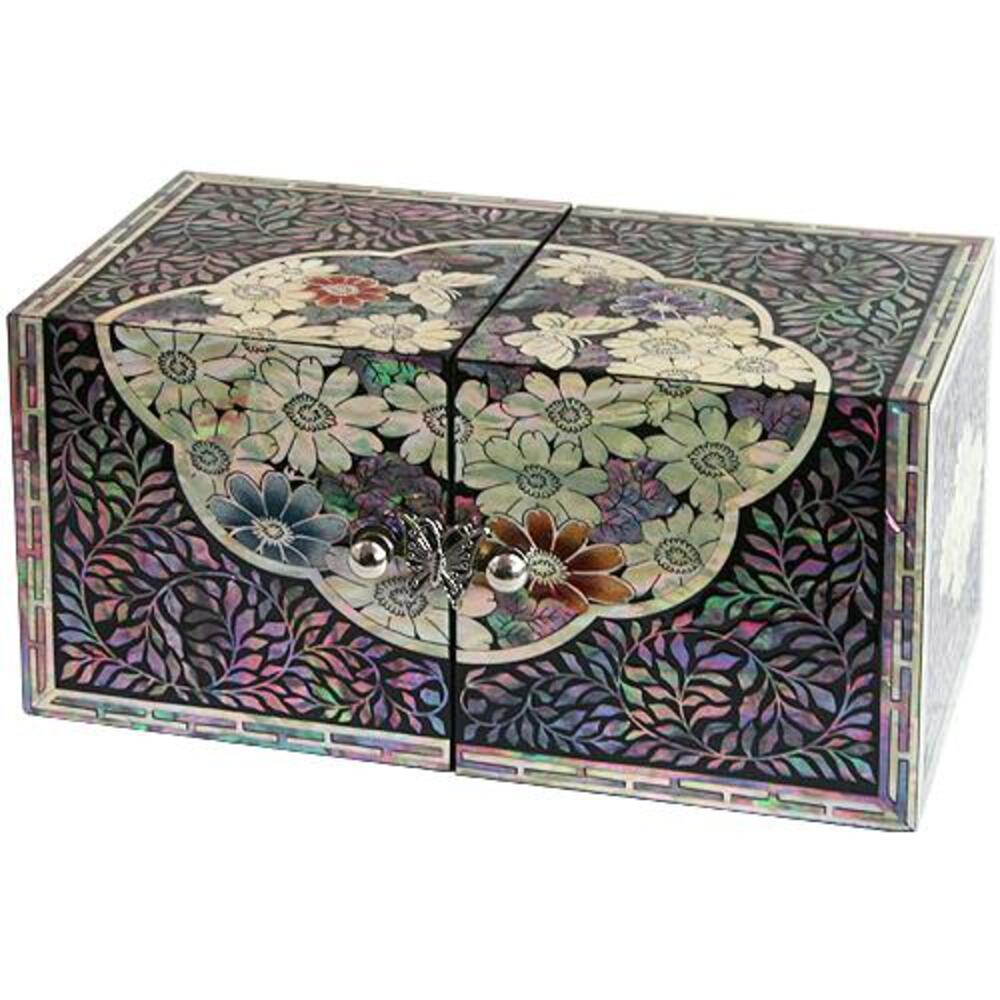 Najeonchilgi Painted Double-Lidded Mother of Pearl Jewelry Box Earrings Box