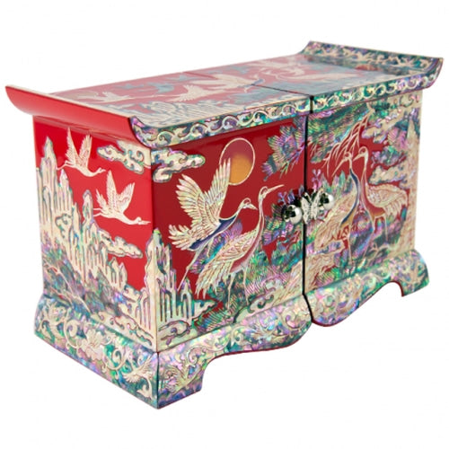 Crane & Pine (Red) Roof Tile Double Lidded Jewelry Box - Oh Myung-ho