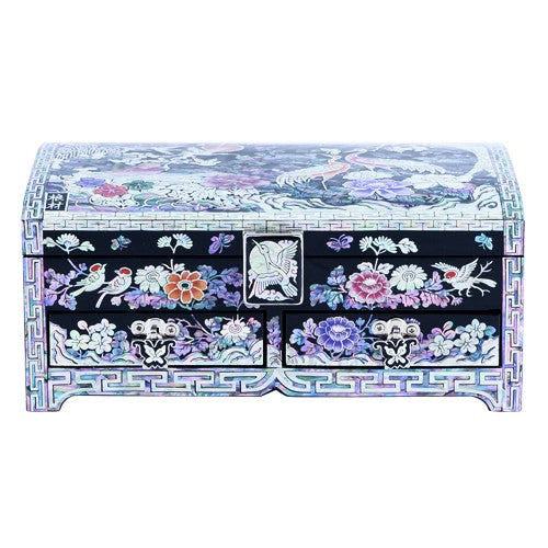 Crane & Pine 2-Tier Embroidered Drawer Left Jewelry Box (Black) - by Kim Young-man (21 cm)