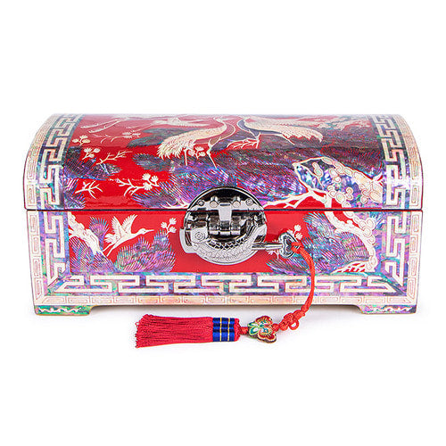 Peony Scholar 3-Drawer Mother of Pearl Jewelry Box (Hanji, Blue)