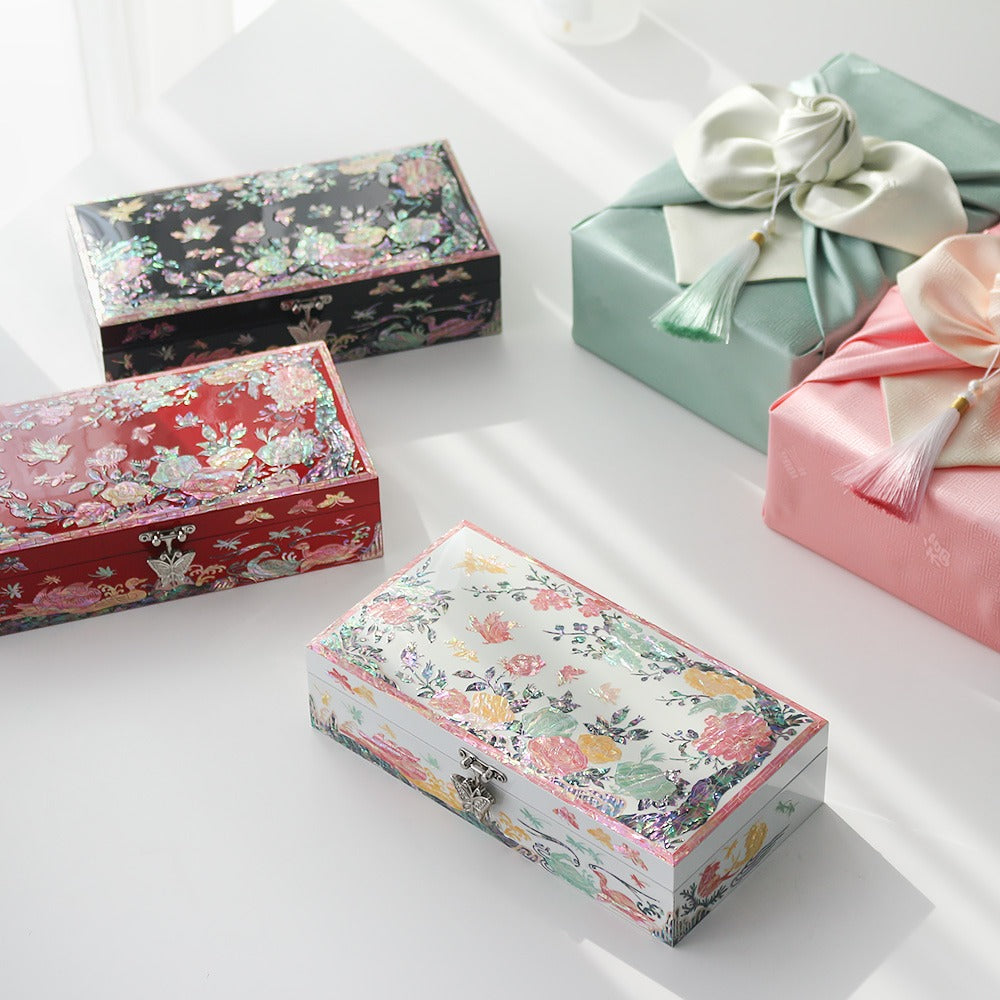 Najeonchilgi Painted Plum Blossom Rose 1-Tier Mother of Pearl Jewelry Box (23) Jewelry Box Yedan Wedding Gift Box