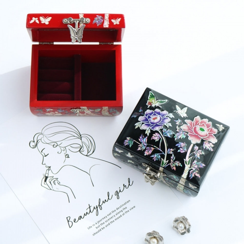 Mother of Pearl Rounded Mini Najeon Jewelry Box (Butterfly Peony) Jewelry Box Keepsake Ring Box, 11 cm