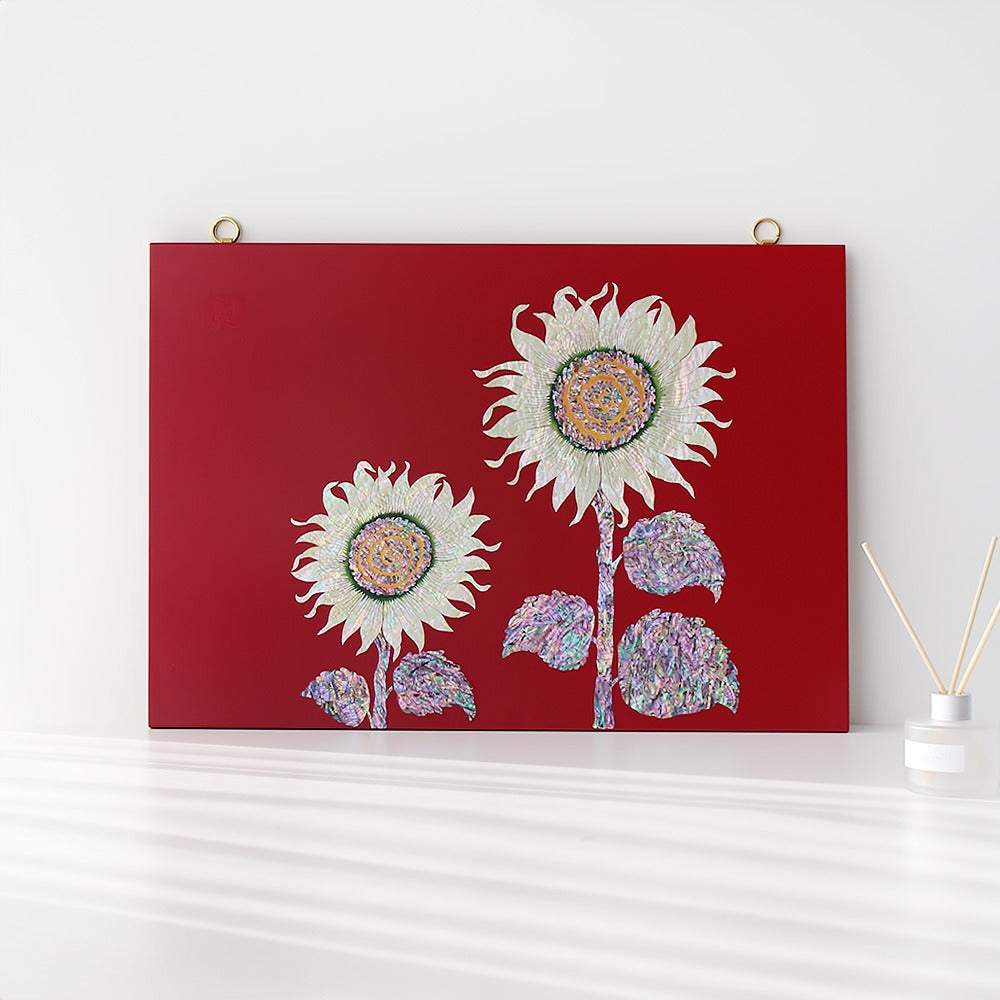 Najeonchilgi Sunflower Wall Mounted Mother of Pearl Frame (Red)