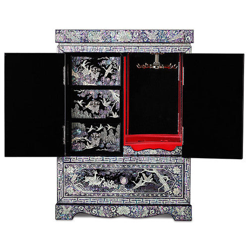 Najeonchilgi Lacquerware Crane & Pine Ten Symbols of Longevity Double Door Drawer Mother of Pearl Jewelry Box Extra Large