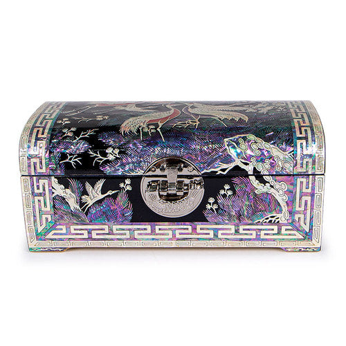 Pine & Crane Rounded 2-Tier Najeonchilgi Jewelry Box, 24 cm (Black) by Oh Myung-ho