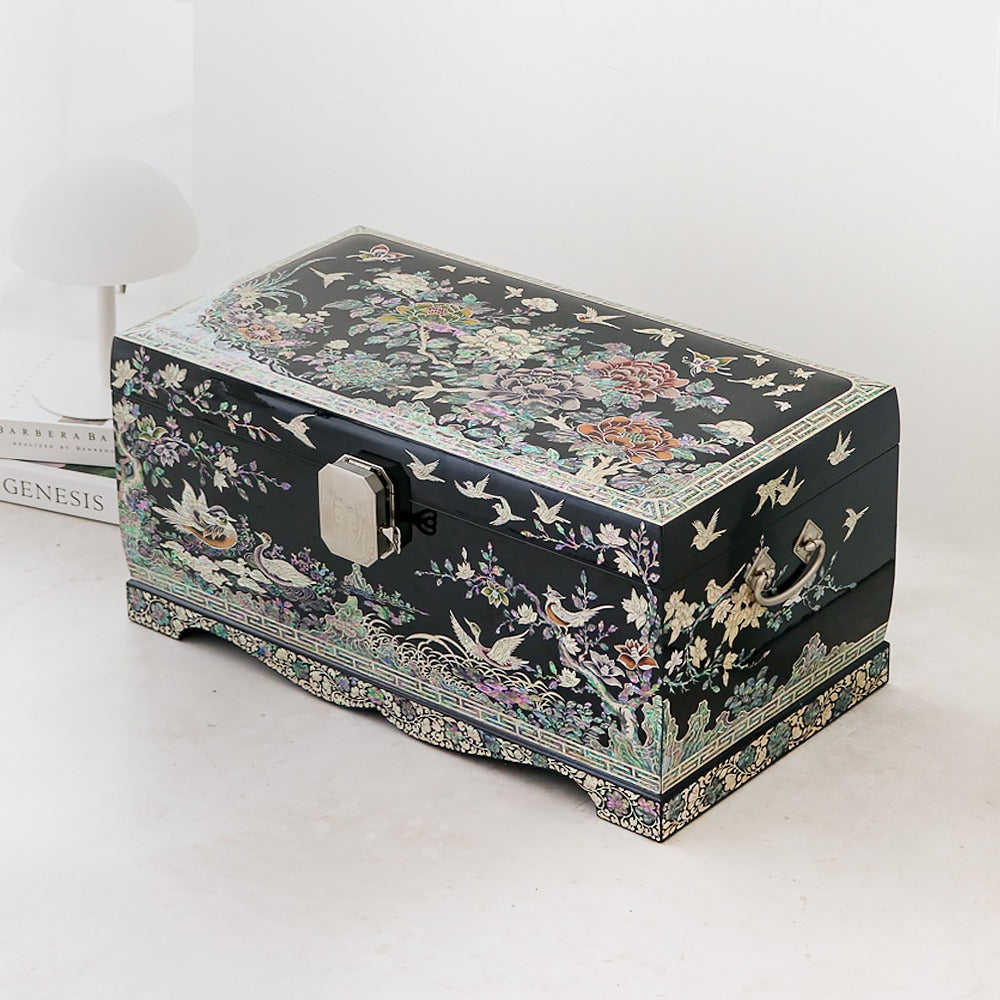 Masterpiece Najeon Bridal Painted Peony of Wealth Bongchae Wedding Box (Black)