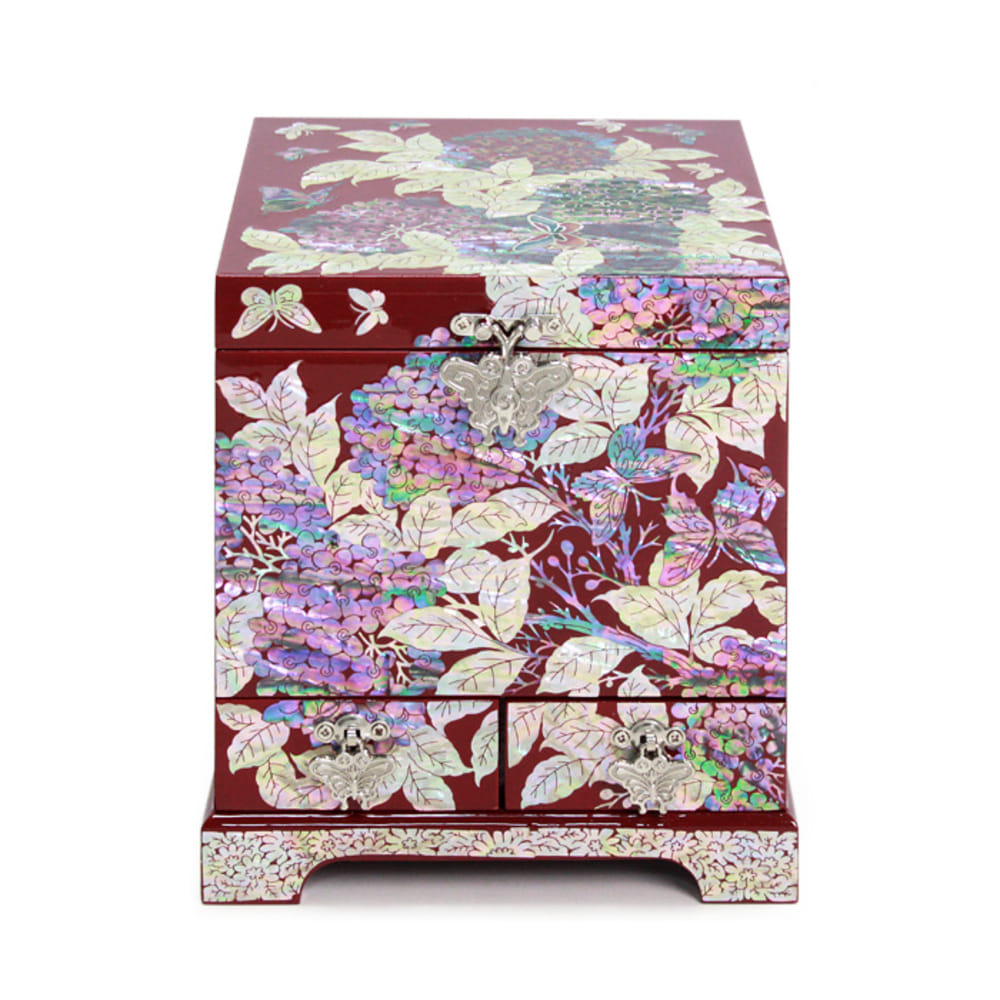 Premium Najeonchilgi Painted Hydrangea Flower Drawer Mother of Pearl Jewelry Box Red Jewelry Box (Master Artisan Jang Tae-bok)