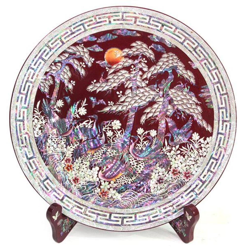 Masterpiece Najeon Moon Pine & Crane Round Tray Red, 30 cm