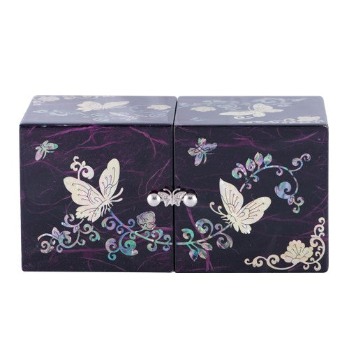 Hanji Butterfly Double Lidded Jewelry Box (Purple) Medium
