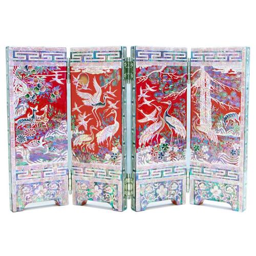 Najeon Chilgi Mother of Pearl Folding Screen — Pine & Crane by 오명호 - DE0004