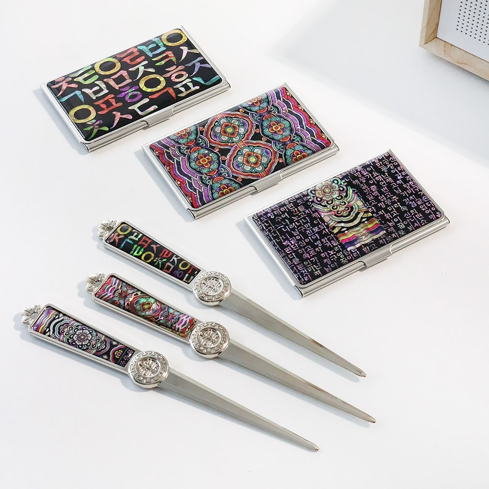 2-Piece Set: Mother of Pearl Business Card Case Letter Opener Set N