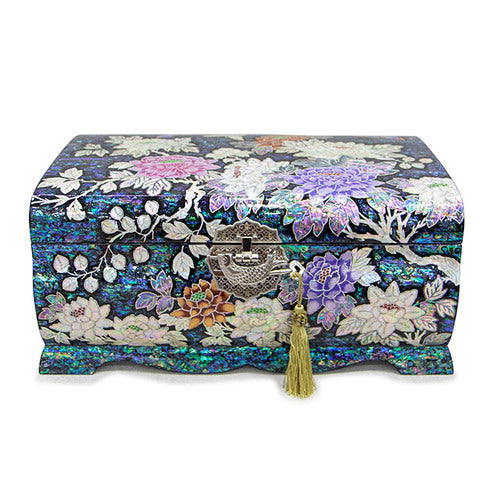 Peony Blue Abalone 2-Tier Najeonchilgi Jewelry Box, Extra Large by Park In-ho