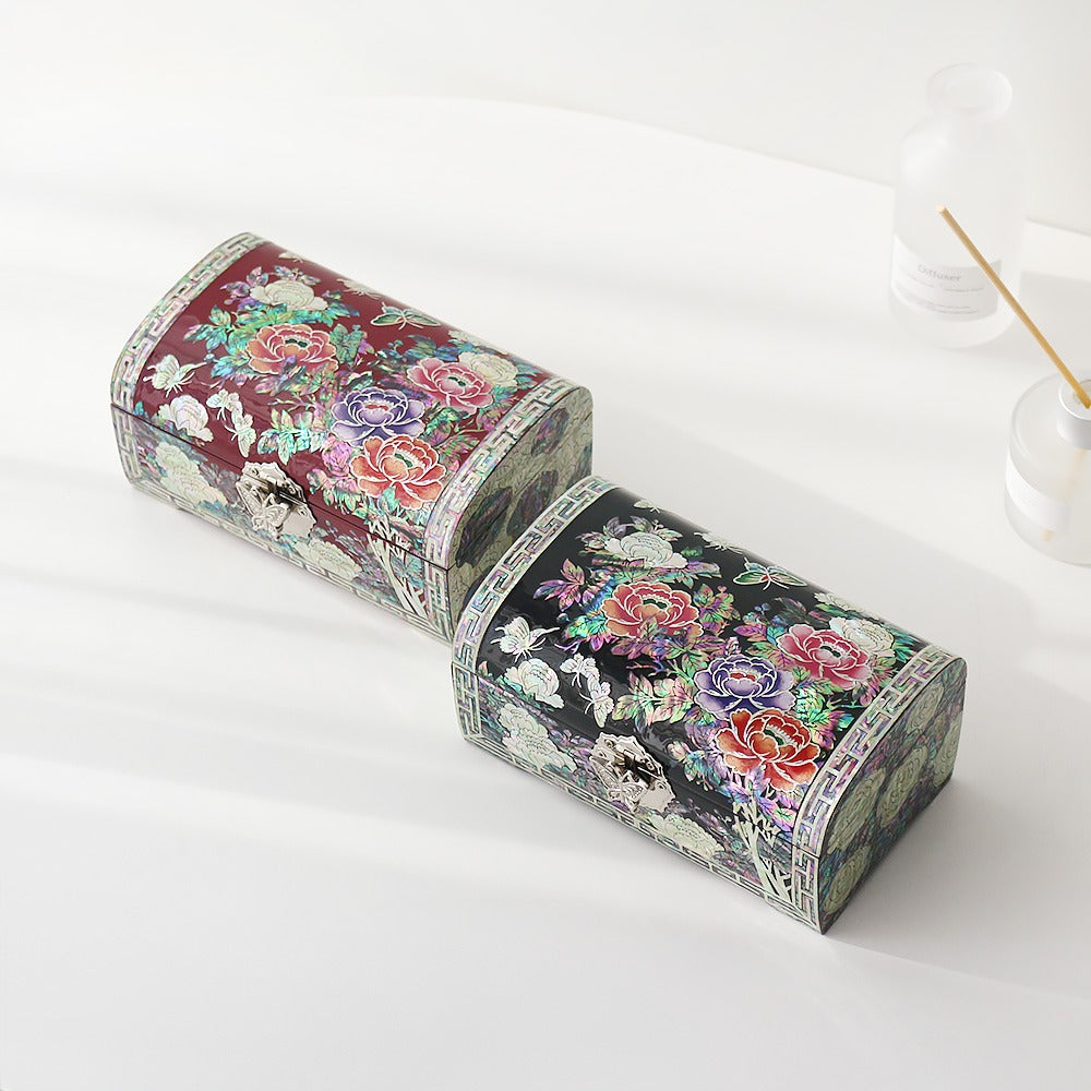 Najeonchilgi Peony Garden Rounded Mother of Pearl Jewelry Box, 18 cm