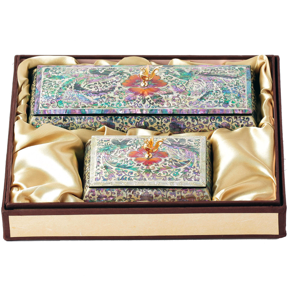 Phoenix Mother of Pearl Business Card & Pen Holder Set — by Master Artisan Kwak Jang-sun - OF0234