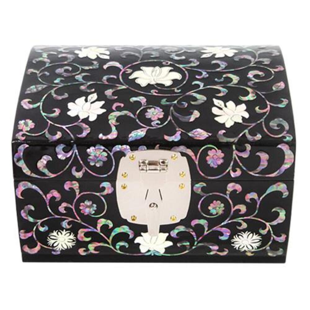 Najeonchilgi Black Lacquer Peony Arabesque 2-Tier Mother of Pearl Jewelry Box, 16 cm (Master Artisan Jang Tae-bok)