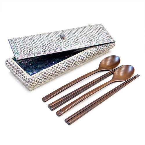 Good Luck Seven Treasures Motif Mother of Pearl Cutlery Case & Mother of Pearl Multi-Purpose Box - by Park In-ho