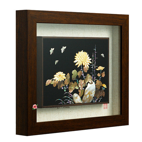 Large Najeon Chilgi Mother of Pearl Picture Frame — Chrysanthemum - DE0080