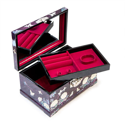 PeonyButterfly Hanji 2-Tier Mother of Pearl Jewelry Box (Purple) - Oh Myung-ho