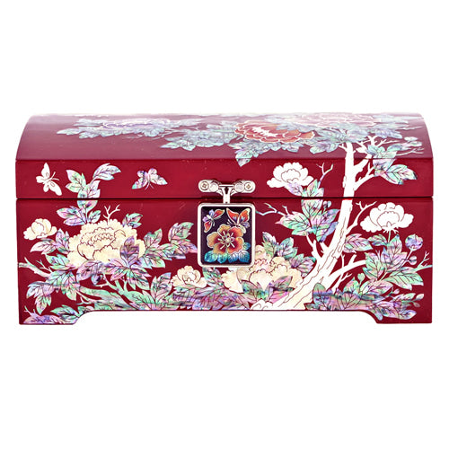 PeonyButterfly 2-TierRounded LeftJewelry Box (Red)