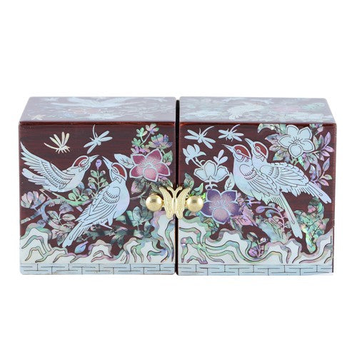 Glossy Plum Blossom Double Lidded Jewelry Box (Red) Small