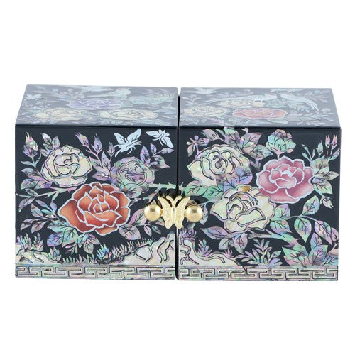 Glossy Rose Double Lidded Jewelry Box (Black) Small