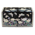 Peony Cloud Pattern Border Double Lidded Mother of Pearl Jewelry Box (Medium, Glossy, Black)
