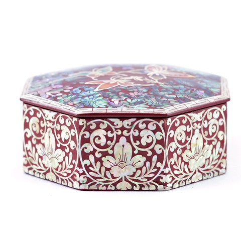 Butterfly Flower Small Hexagon Box (Red)
