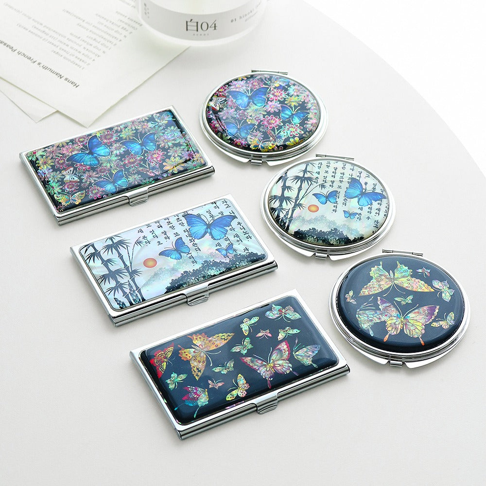 2-Piece Set: Mother of Pearl Business Card Case Hand Mirror K