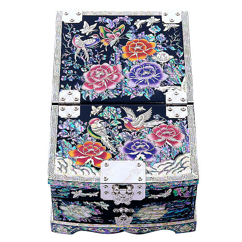 Peony 1-Tier Drawer Vanity Jewelry Box (Black) Medium