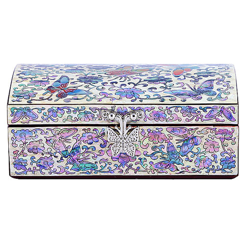 Clam-shaped (Red) Butterfly Pattern 1-Tier Jewelry Box Medium