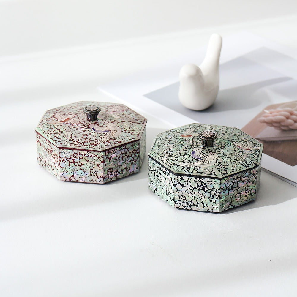 Najeonchilgi Plum Blossom Knob Octagonal Jewelry Box, 9 cm