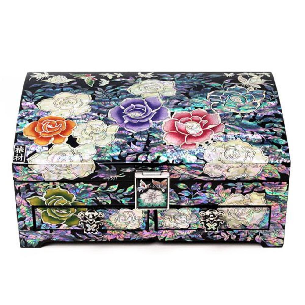 Masterpiece Najeonchilgi Rose Drawer Mother of Pearl Jewelry Box (Black) Jewelry Box, 21 cm (Master Artisan Kim Young-man)
