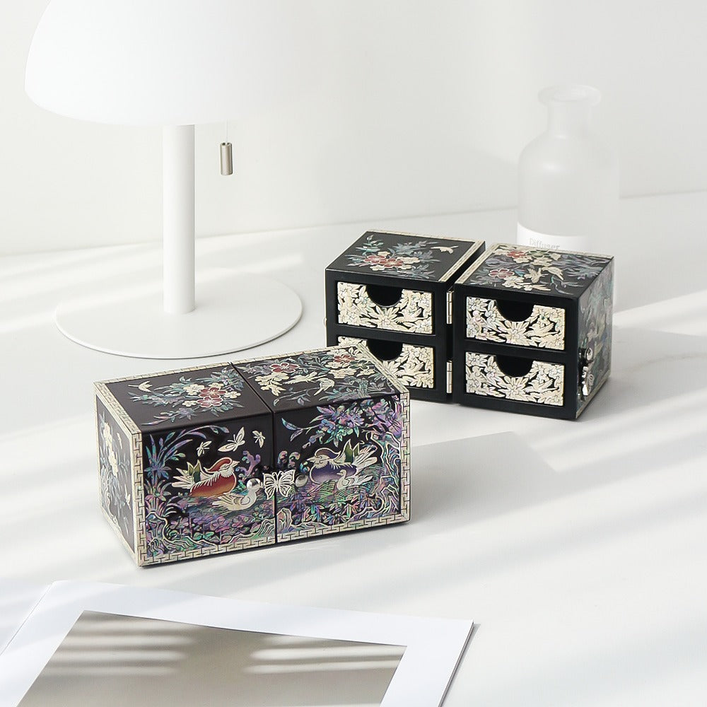 Premium Najeonchilgi Mini Double-Lidded Small (Mandarin Duck) Secret Mother of Pearl Jewelry Box