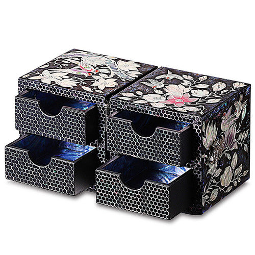Flower & Bird Blue Mother of Pearl Double LiddedJewelry Box - by by Park In-ho