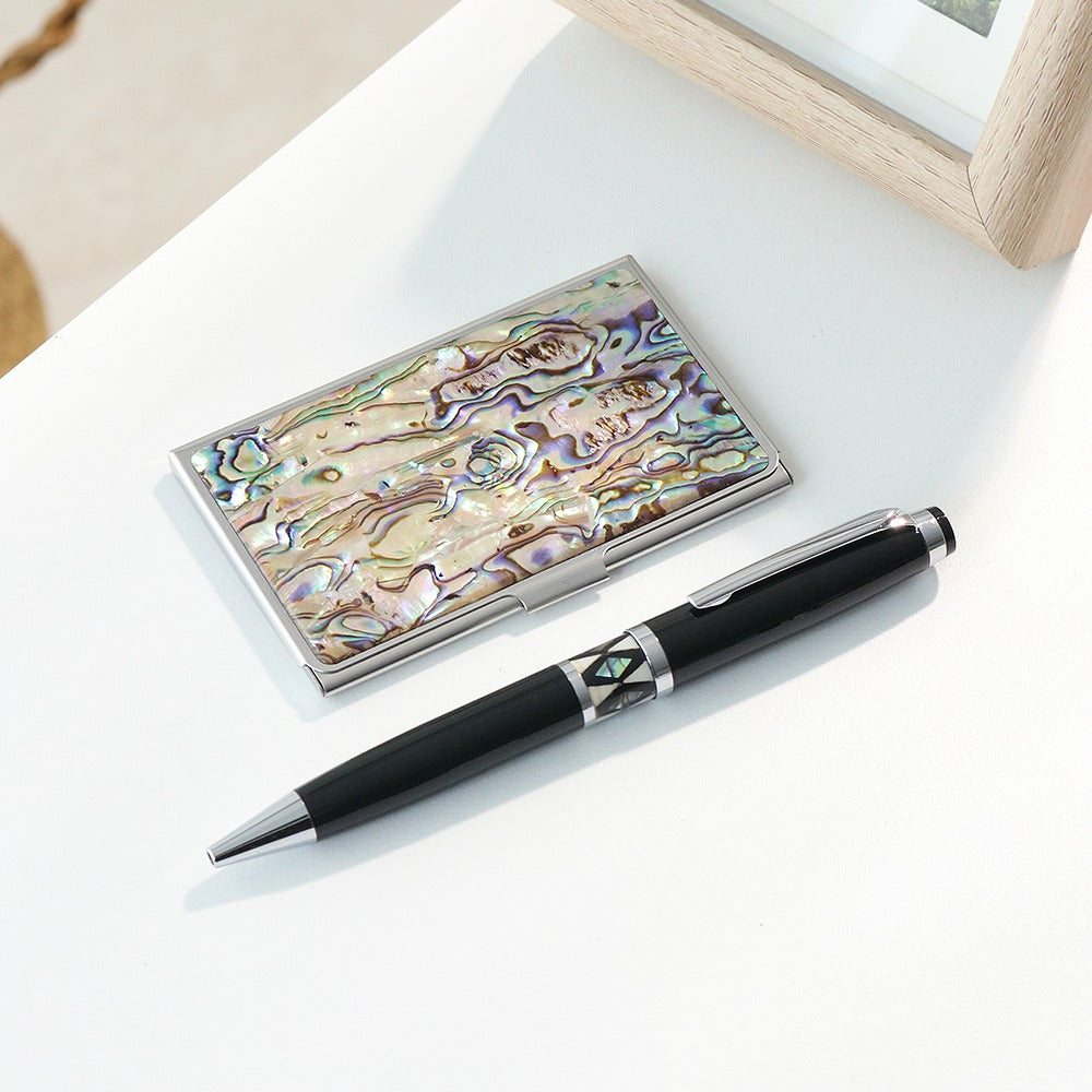 2-Piece Set: Premium Najeon Marbled Pattern Business Card Case Pen M