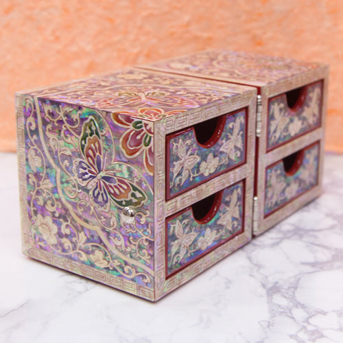 Arabesque Butterfly Double Lidded Jewelry Box (Small, Red) - Oh Myung - Ho