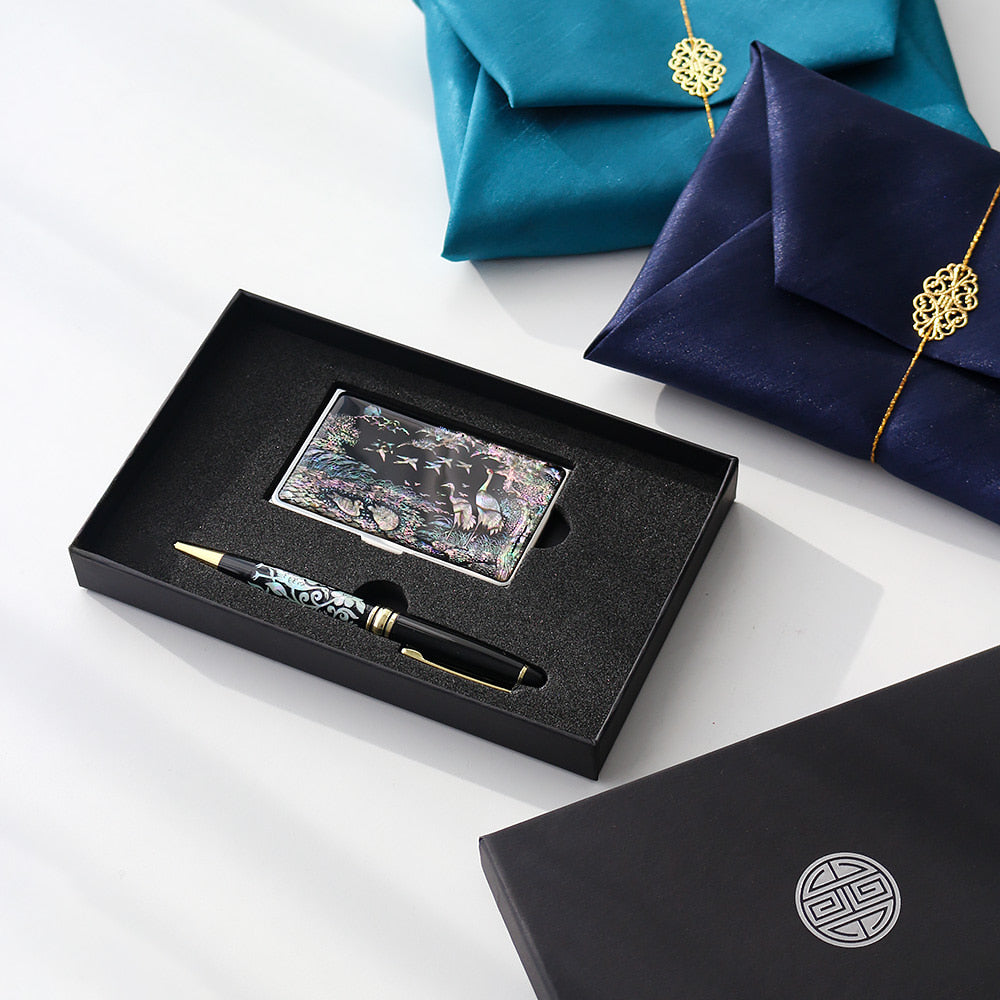 ★ Bojagi ★ Najeonchilgi Mother of Pearl Business Card Case Mother of Pearl Pen 2 Bell Set Traditional Korean